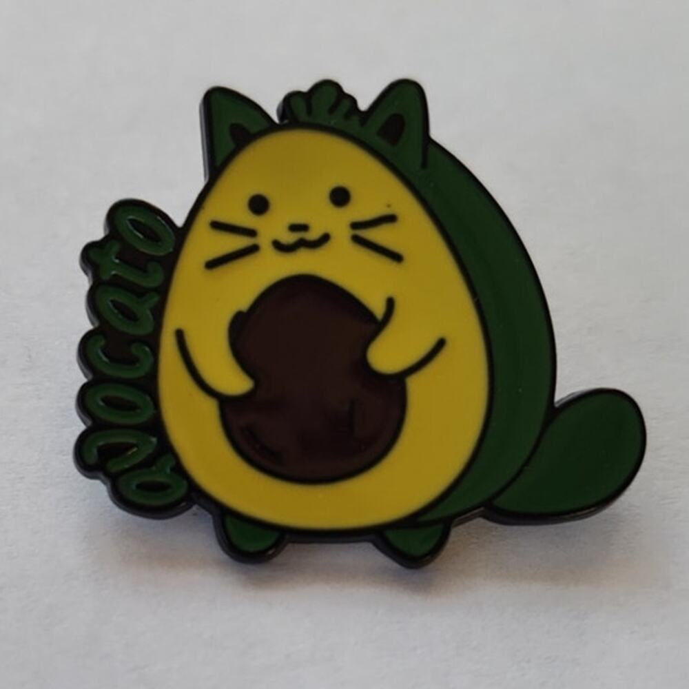 Cute & Funny Avocado "Avacato" Cat Pin Kitty Lapel Hat Brooch
